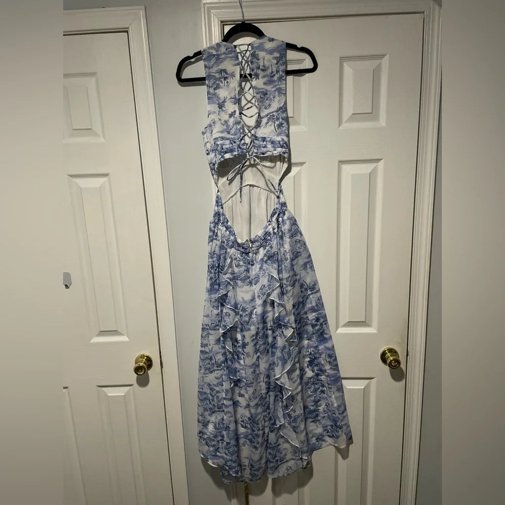 Abercrombie & Fitch Blue and White Toile-Print Sleeveless Maxi Dress